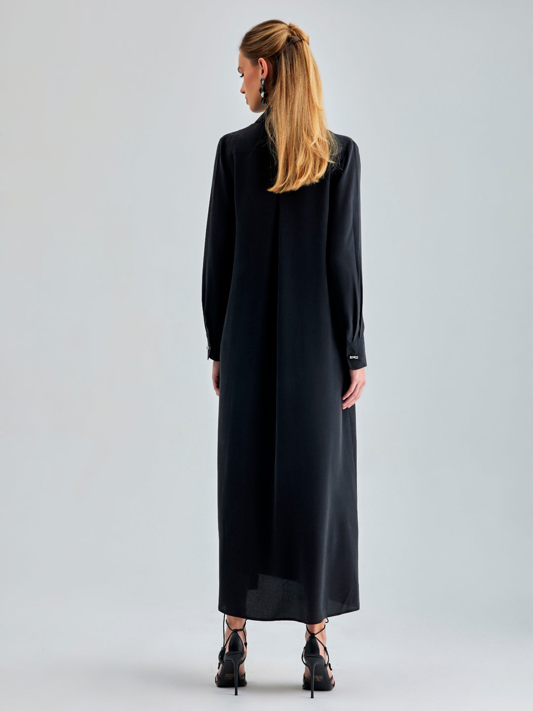 Timeless black silk maxi dress for evening wear