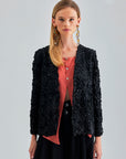 Fanny Jacket Black with exquisite floral detailing and sleek fabric