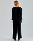 Timeless black jacket with luxurious feel and stylish floral details