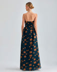 Sierra Gown Strapless with vibrant patterns and flattering off-shoulder silhouette