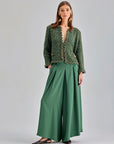 Gia Pants in green with flattering waistband and chic flowing shape