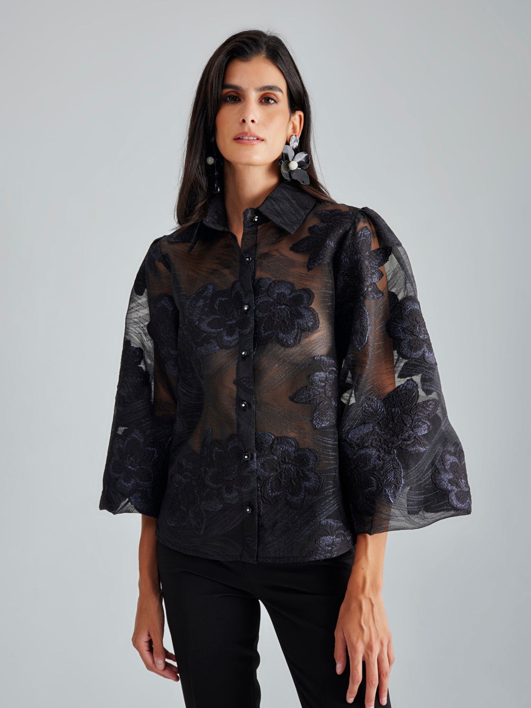 ［BLOUSE］ORGANDY LAYERED TOPS rennes — Gauze | Organdy Modernist Blouse in White