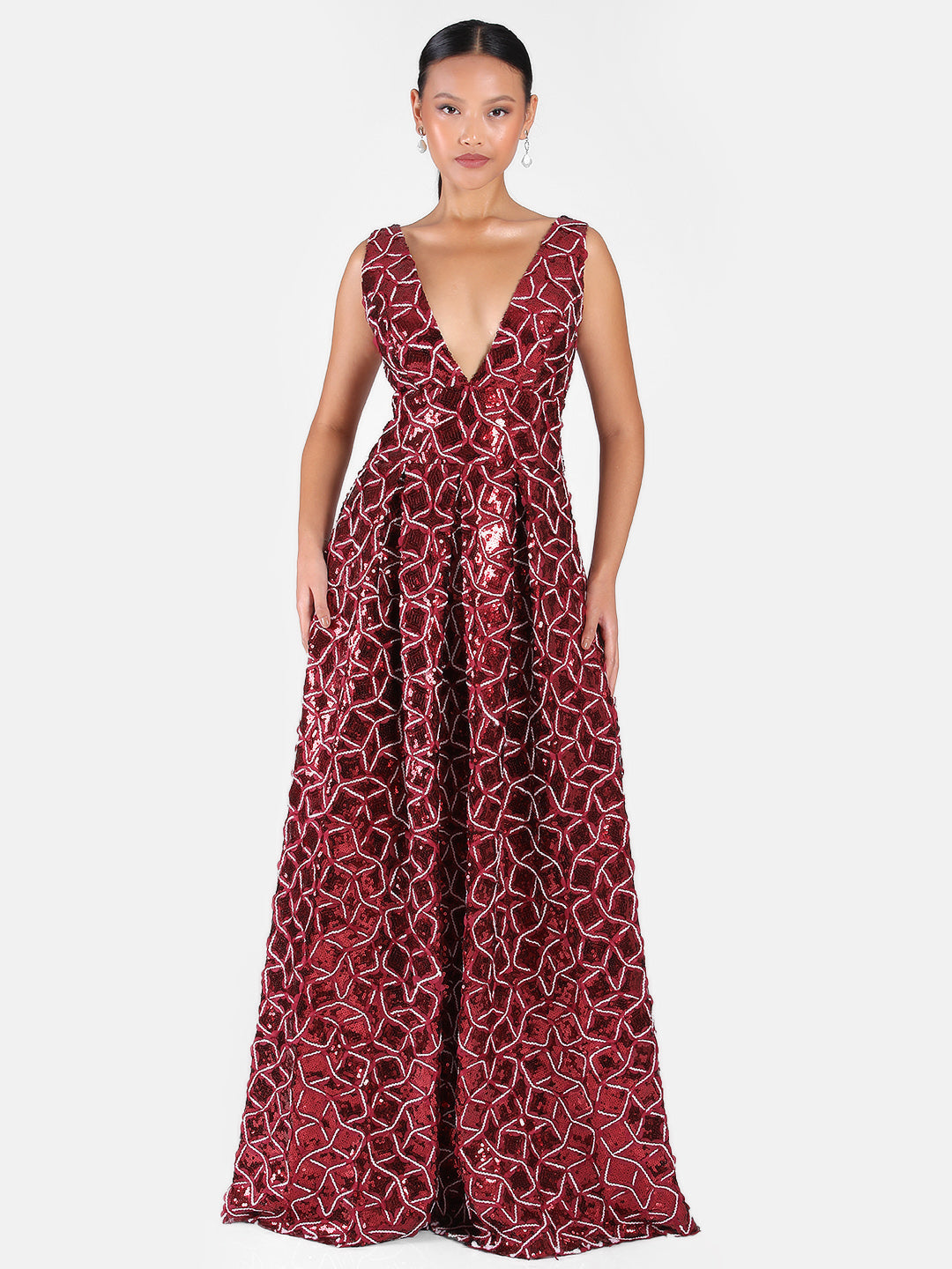 Lea Sequin Embellished Gown Red