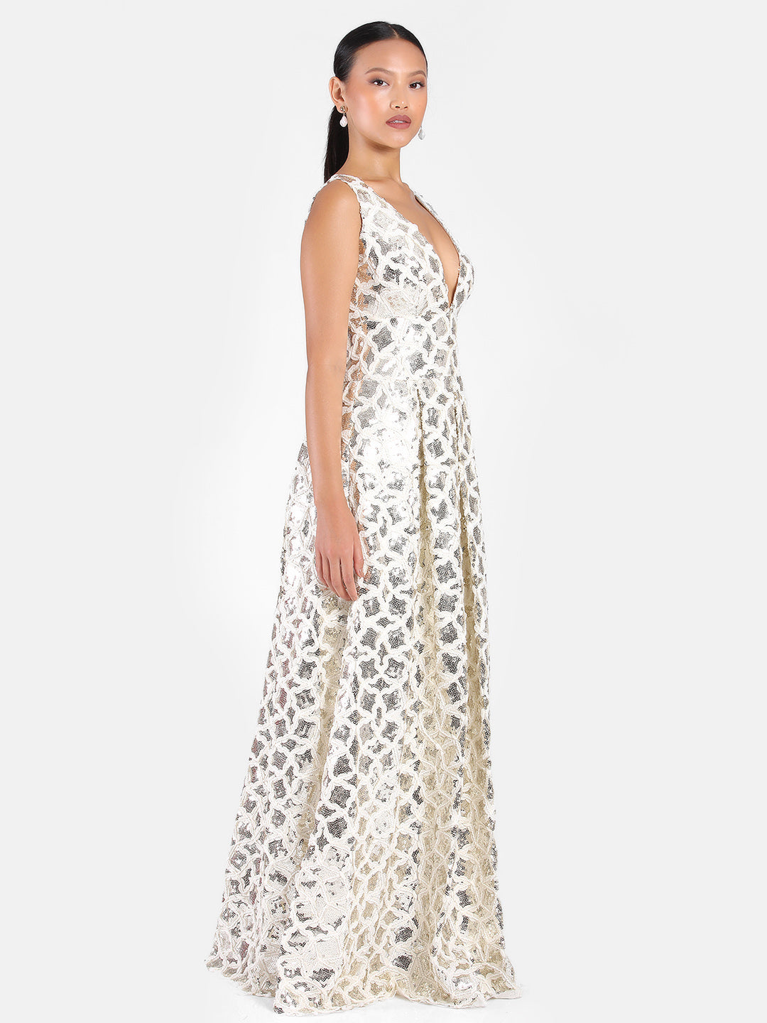 Lea Sequin Embellished Gown White