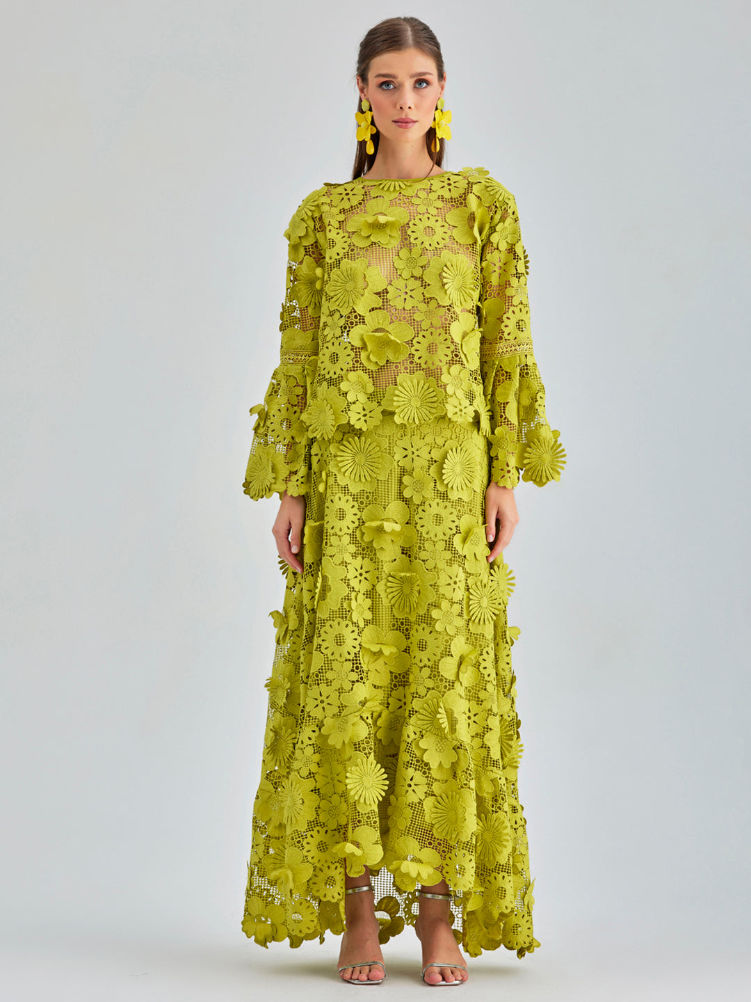 Amal Set Green floral lace two-piece outfit for spring