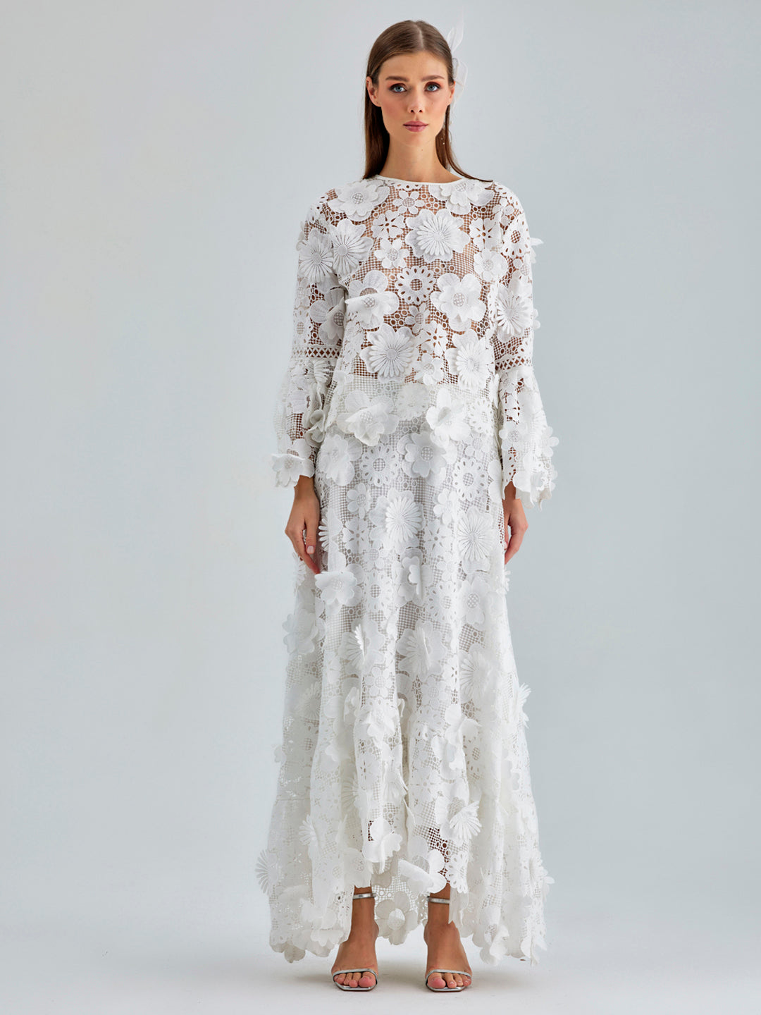 Amal Set White floral lace two-piece outfit for formal events