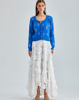 Timeless Daisy Cardigan Blue with subtle embroidery and a cozy fit, ideal for both casual and formal wear