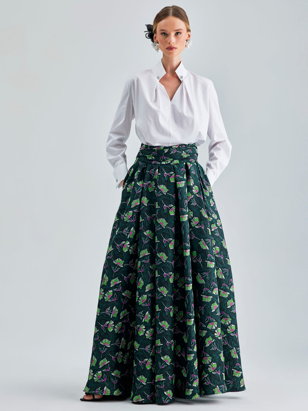 Enda Taffeta Skirt Green Multicolor featuring vivid hues and pleated detailing for springtime sophistication