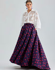 Faina Skirt Violet Multicolor featuring vivid floral print and a voluminous circular design for a show-stopping look