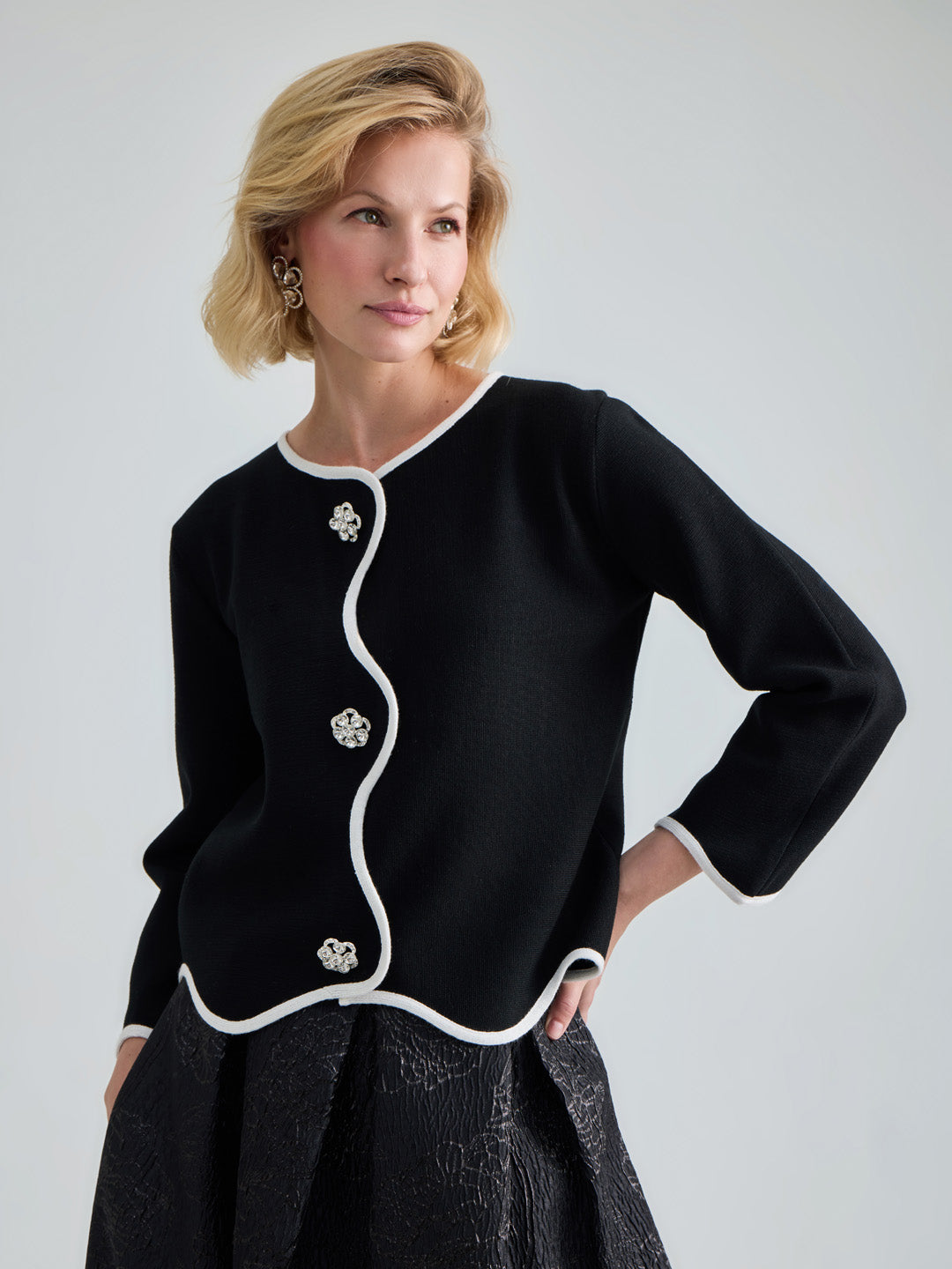 MARGAUX CARDIGAN JACKET - BLACK WHITE