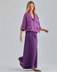 Gia Pants in violet with flattering waistband and graceful wide-leg design