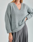 Kate Sweater Grey with a flattering V-neck cut and cozy knit fabric, offering both style and warmth