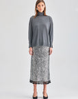 Lana Knit Top Grey with a plush turtleneck and elegant pearl details, perfect for both professional and casual settings