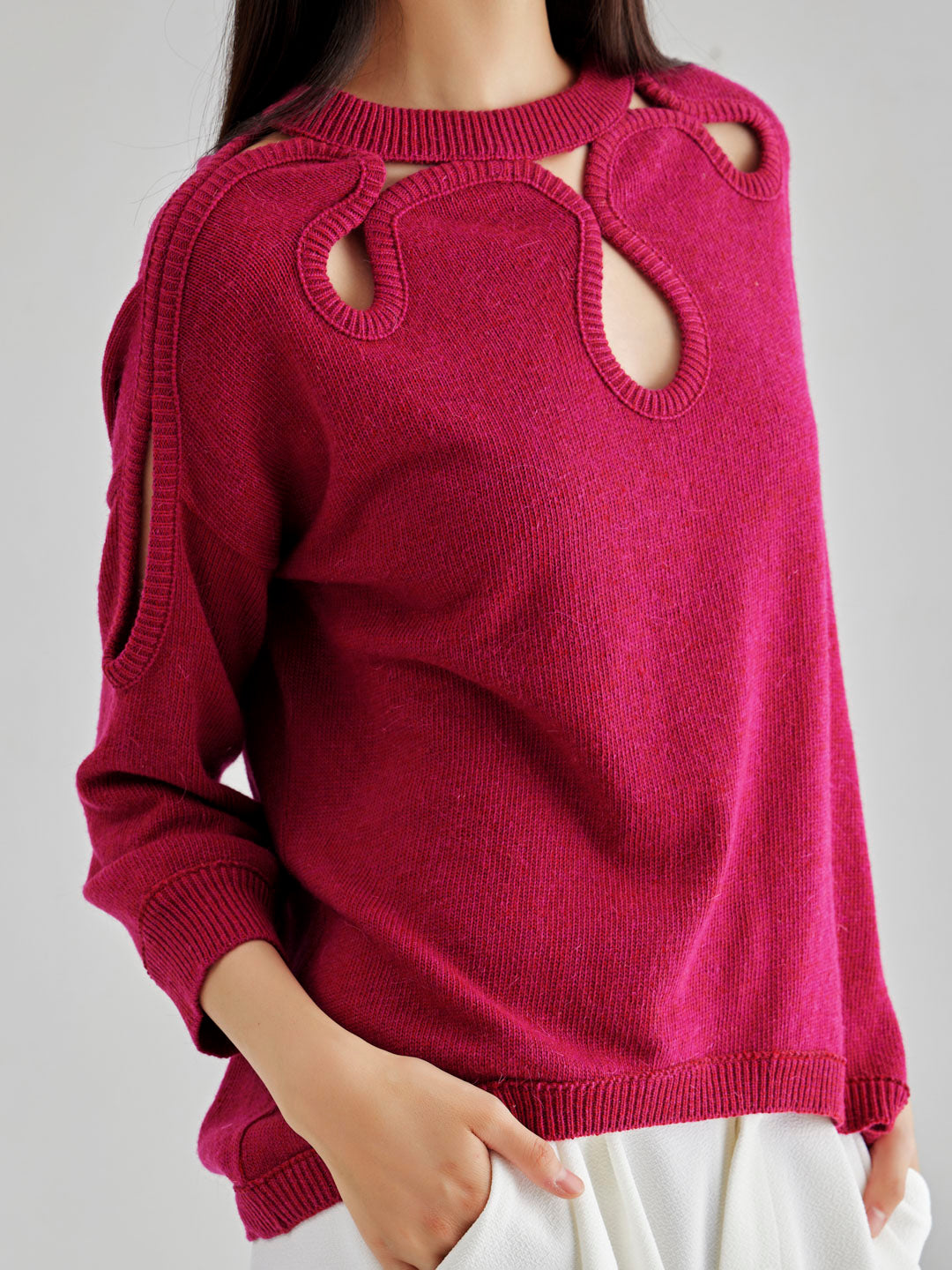 Romi Cut-Out Sweater Fucshia
