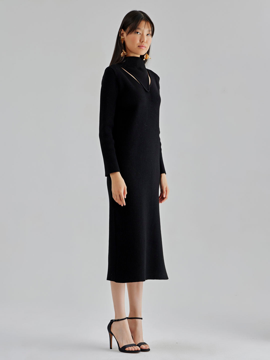 Wool-Blend Cut-Out Midi Dress