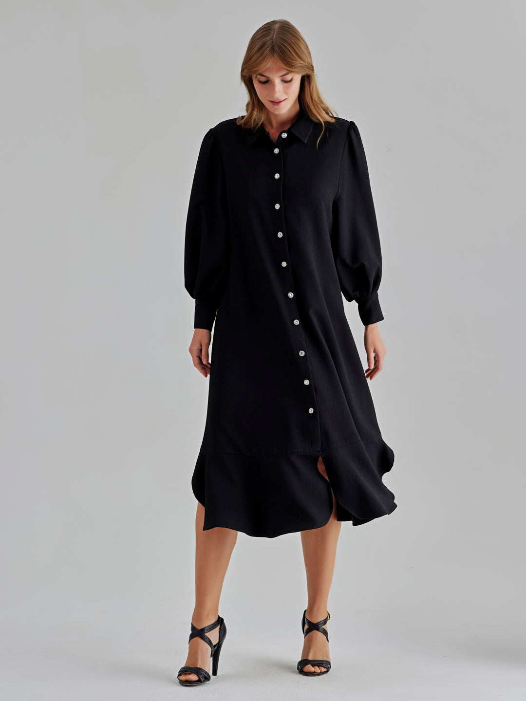 Isola Pearl Buttoned Dress Black