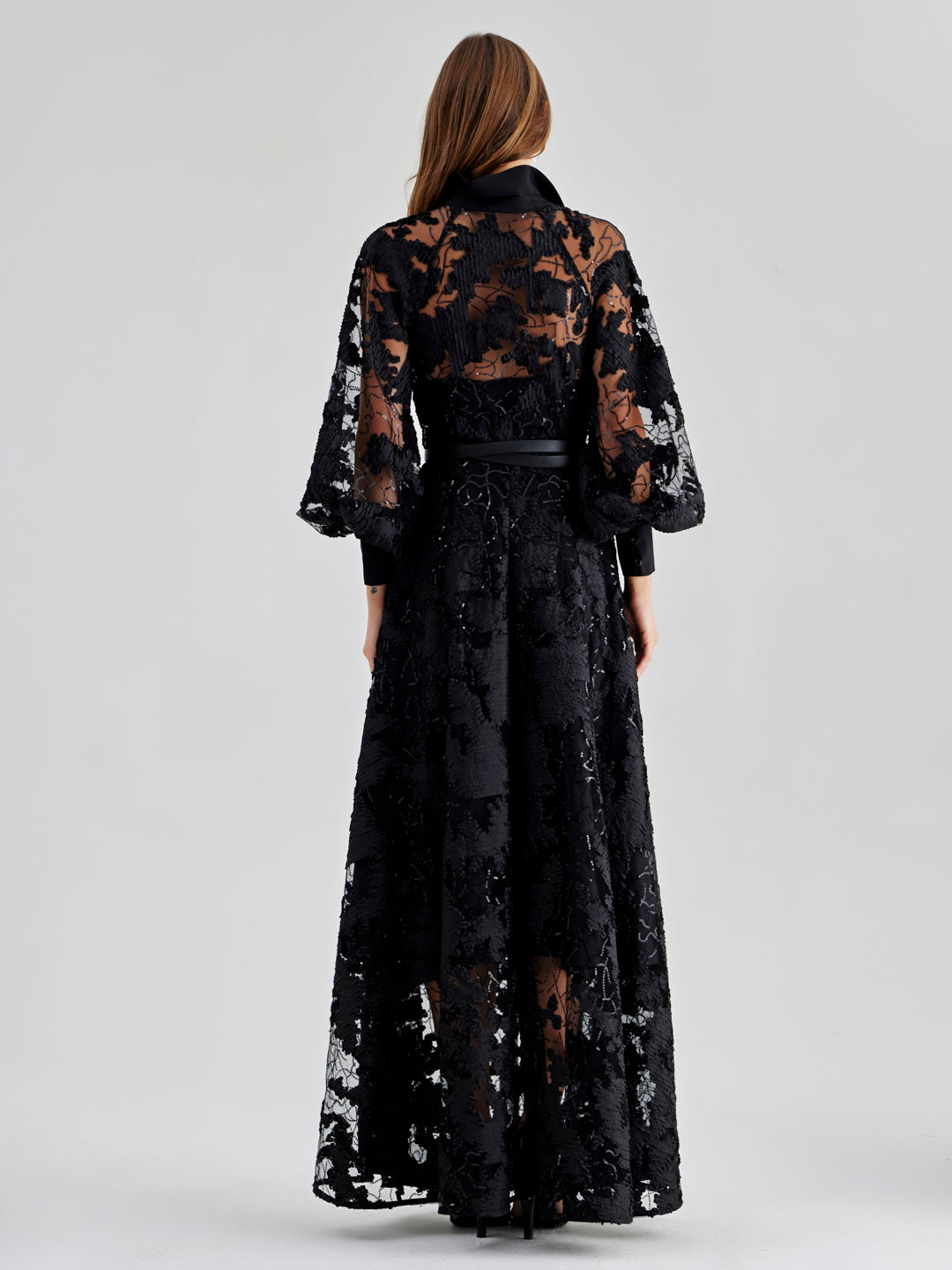 Sophie Sequin Embroidered Gown Black