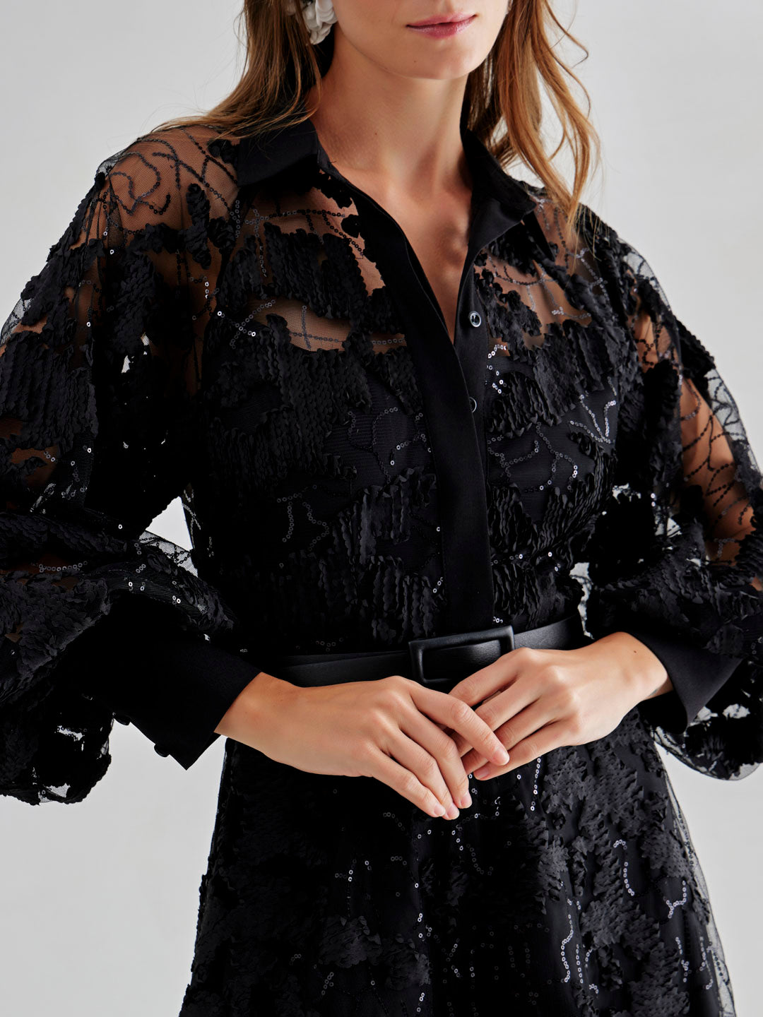 Sophie Sequin Embroidered Gown Black