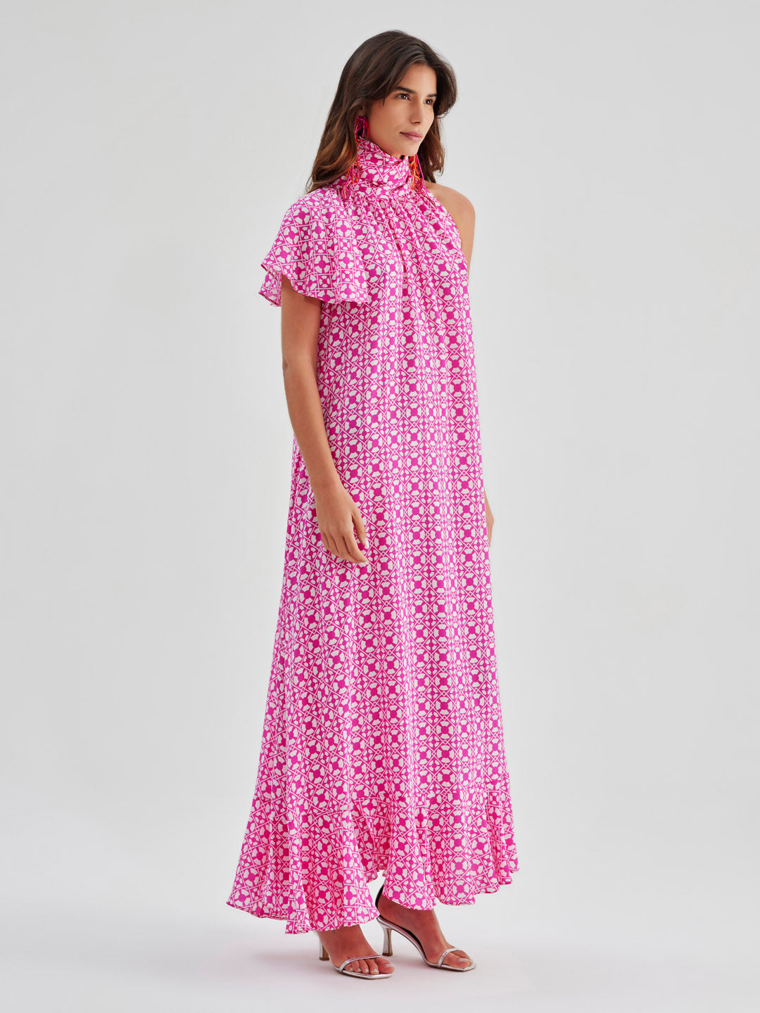 Caroline Silk Printed Dress Pink