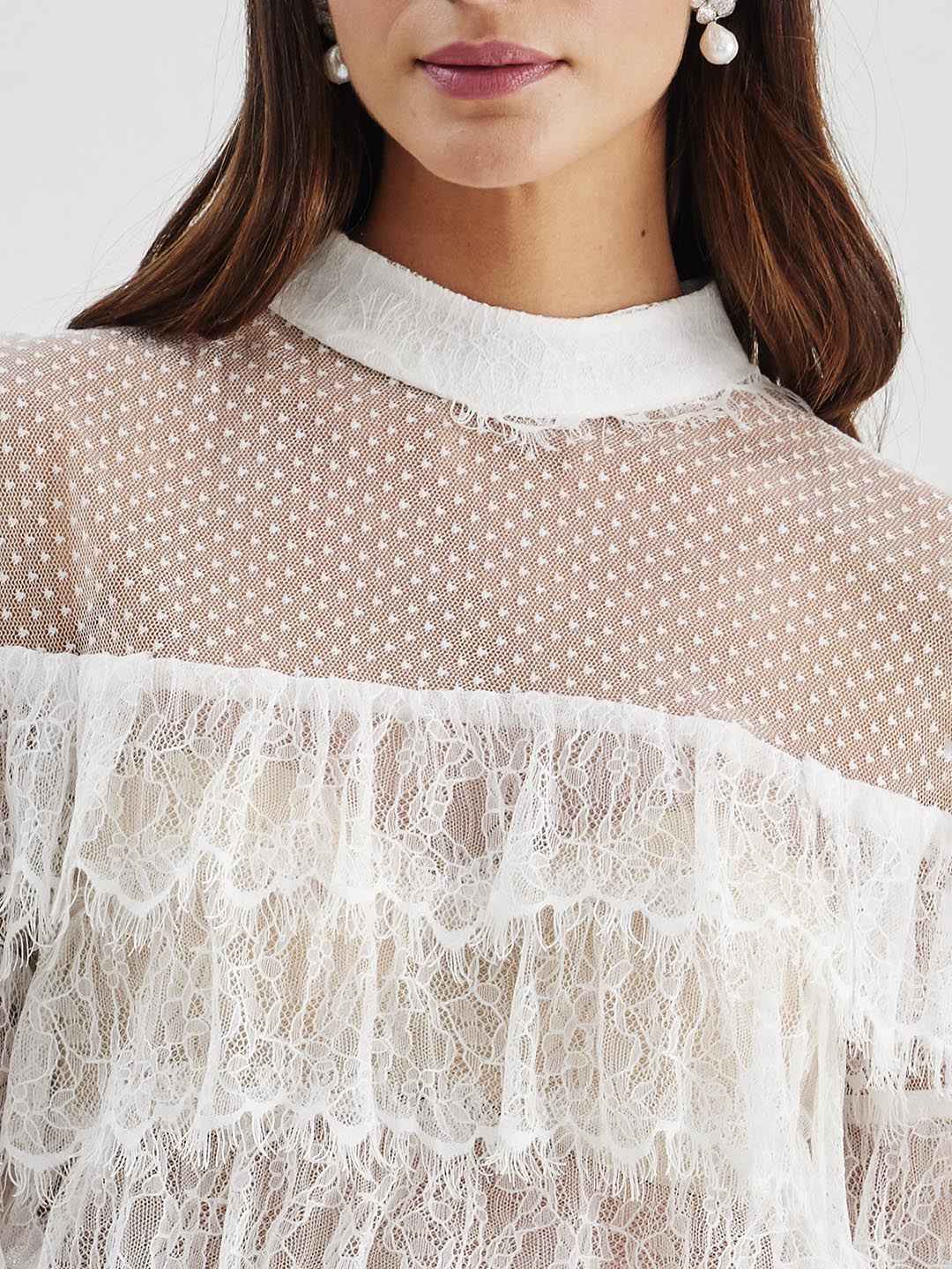 Ava Trimmed Lace Blouse White