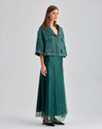 Elegant Vera Skirt Green with lush color and striking tulle overlay