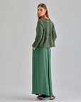 Comfortable wool and cotton blend green cardigan for versatile styling