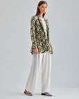 Chic Frida Jacket blending rich khaki hue with crisp white flowers