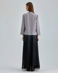 Maxi-length Carmen Skirt in black tulle and grey lining, ideal for making a glamorous entrance