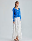 Sophisticated Daisy Cardigan Blue featuring intricate embroidery and a lightweight, elegant design