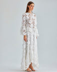 Elegant white lace set with flared sleeves for bridal events