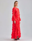 Coral lace maxi skirt with scalloped tiered details