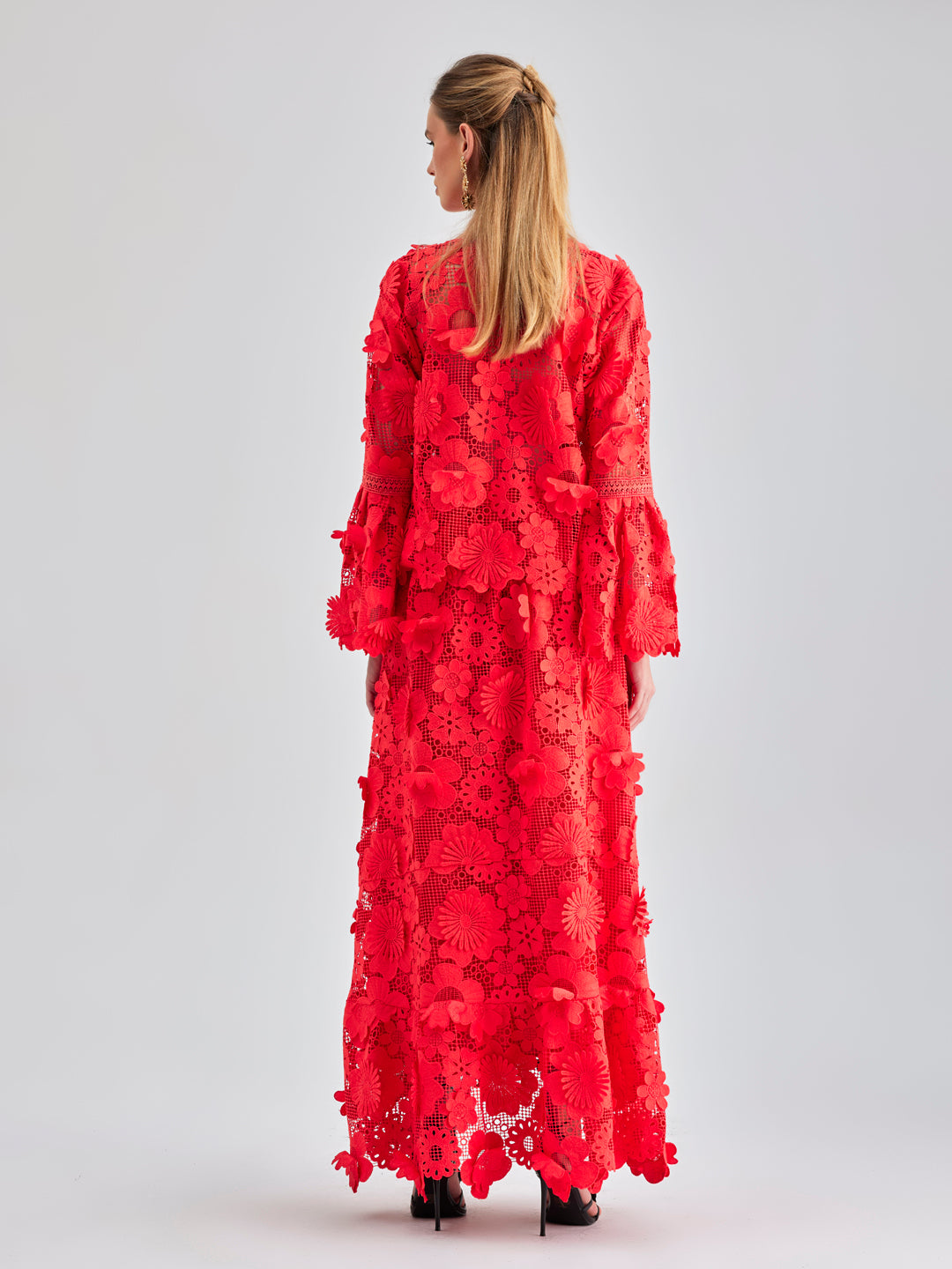 Flared sleeve coral set for summer weddings