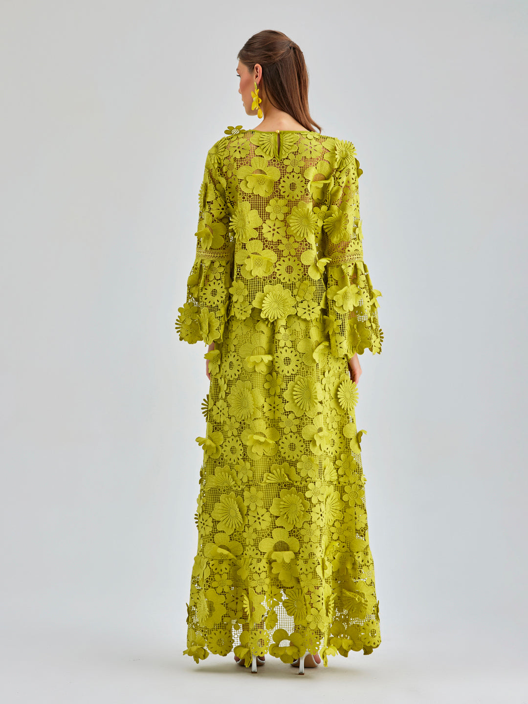 Amal Set Green flowing maxi skirt with delicate lace trim