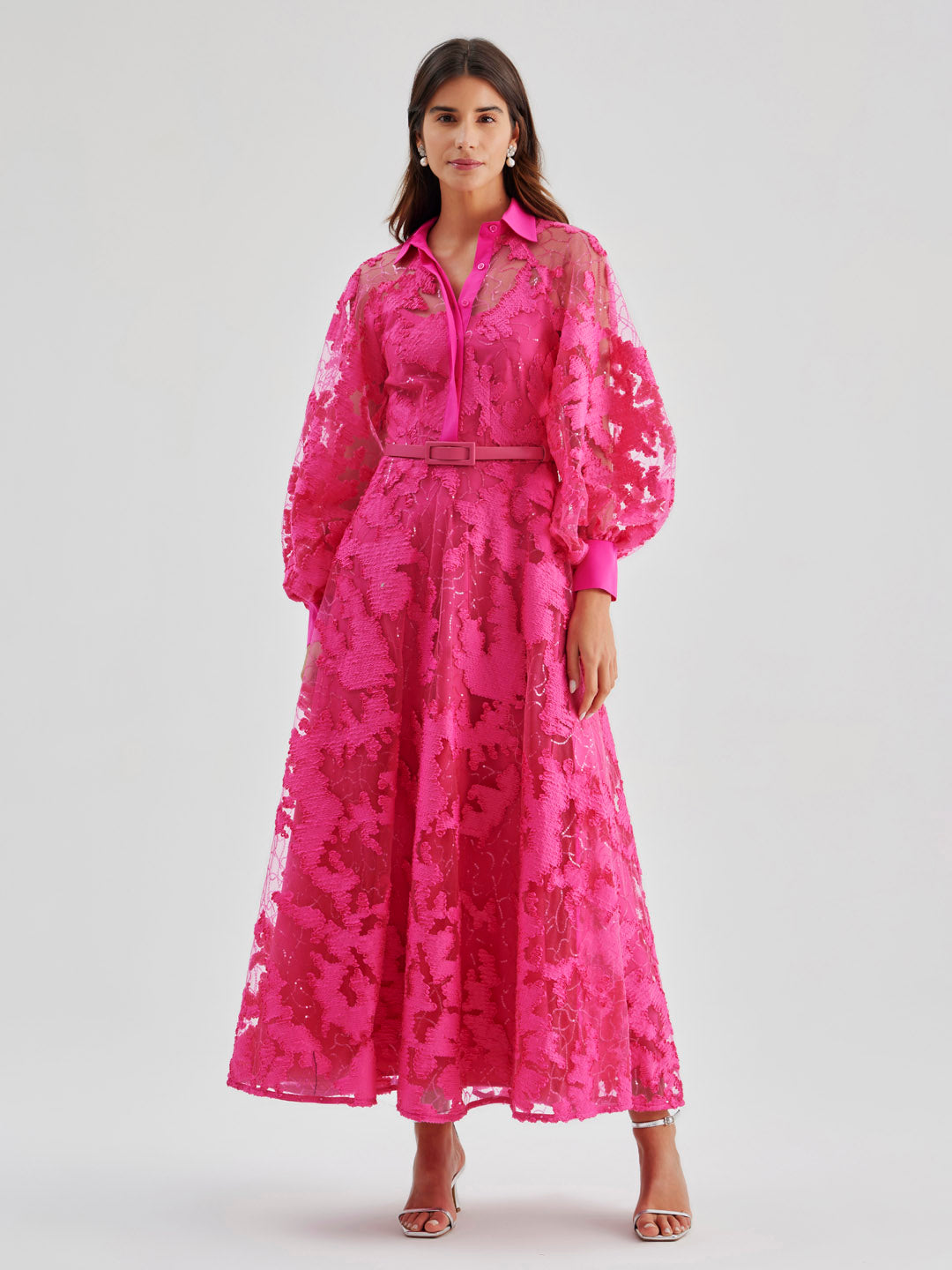 Sophie Sequin Embroidered Gown Fucshia
